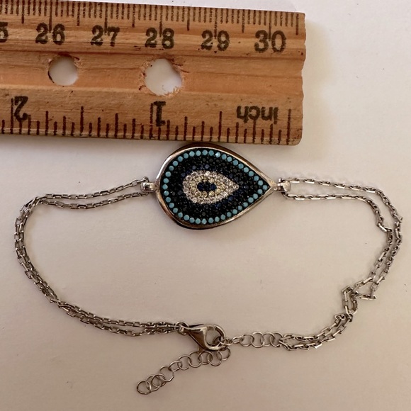 🧿925 Silver bracelet drop evileye turquoise and cz stones - Picture 2 of 4